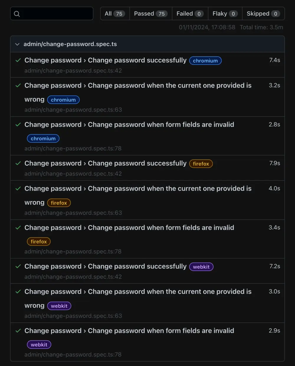 Playwright cross-browser test results Playwright cross-browser test results