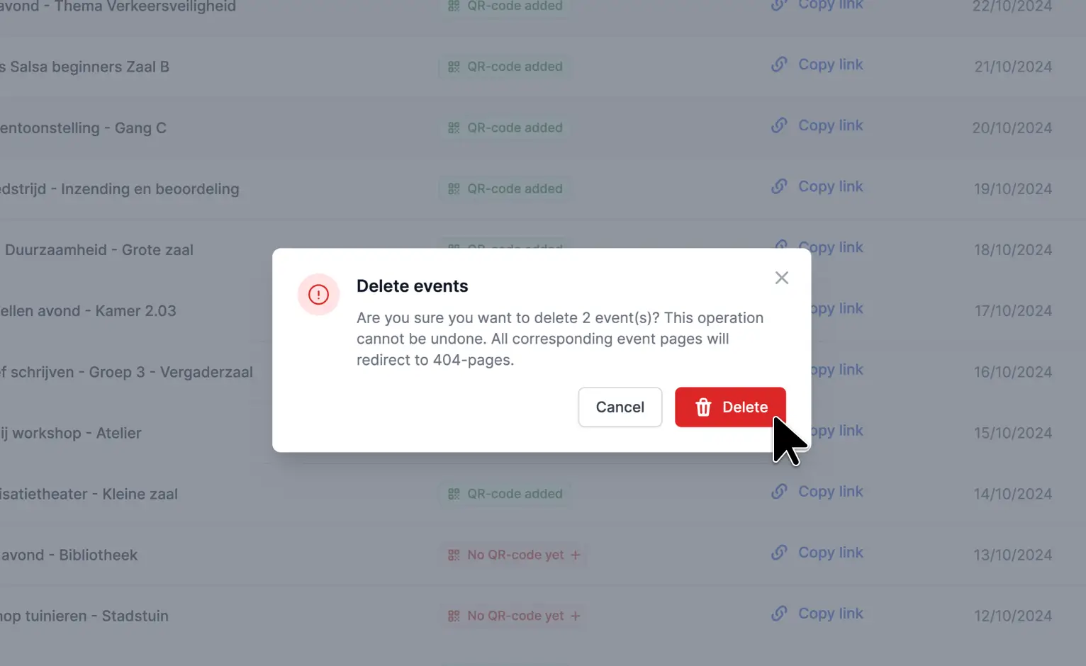 Confirmation for deleting events so you don't accidentally delete something.