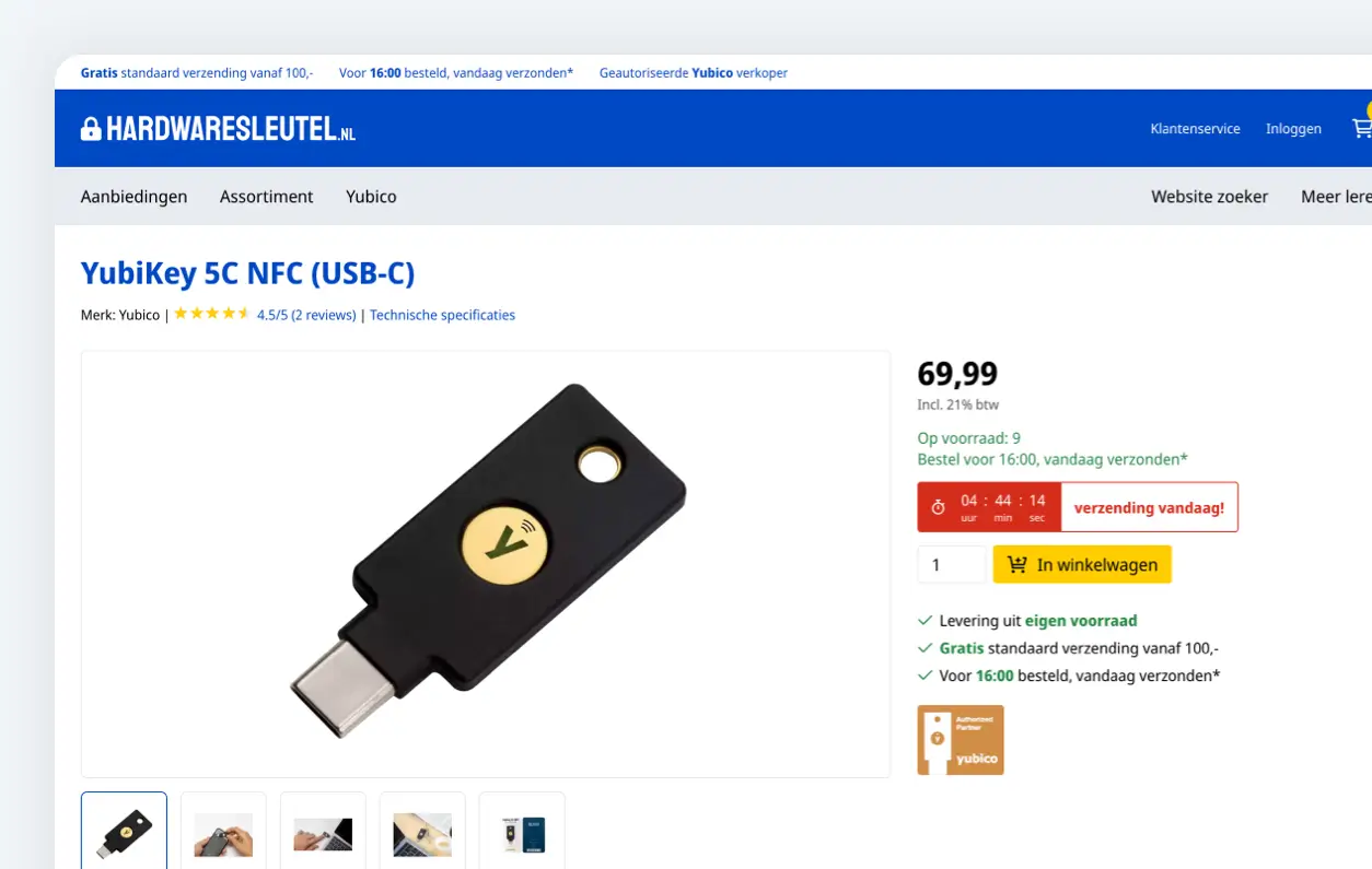Product page of a security key.