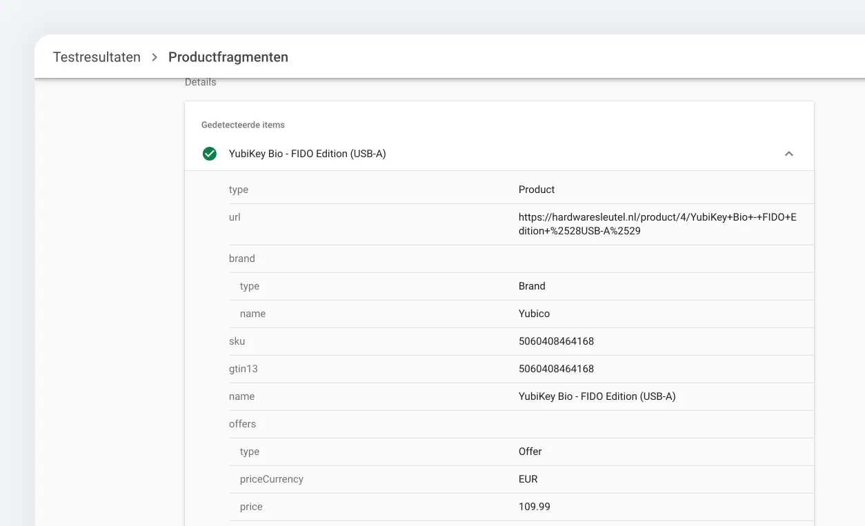 Analysis of structured data on a product page. This allows search engines to more easily understand what is on the page.