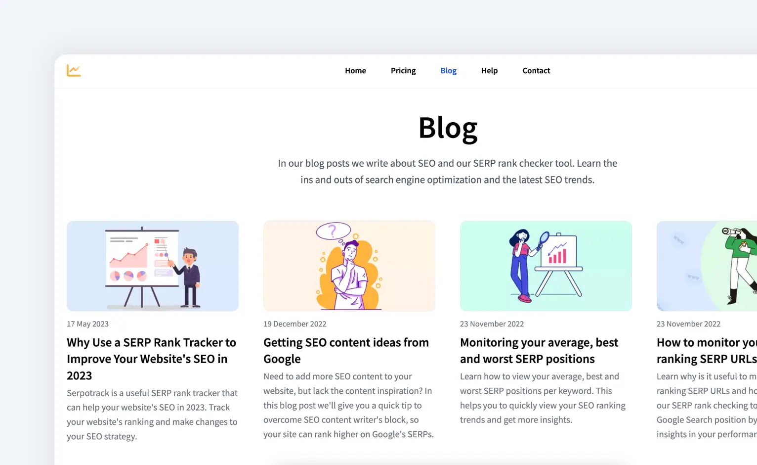 The entire blog is managed from the admin CMS. The self-written blogs are about SEO & Serpotrack updates.