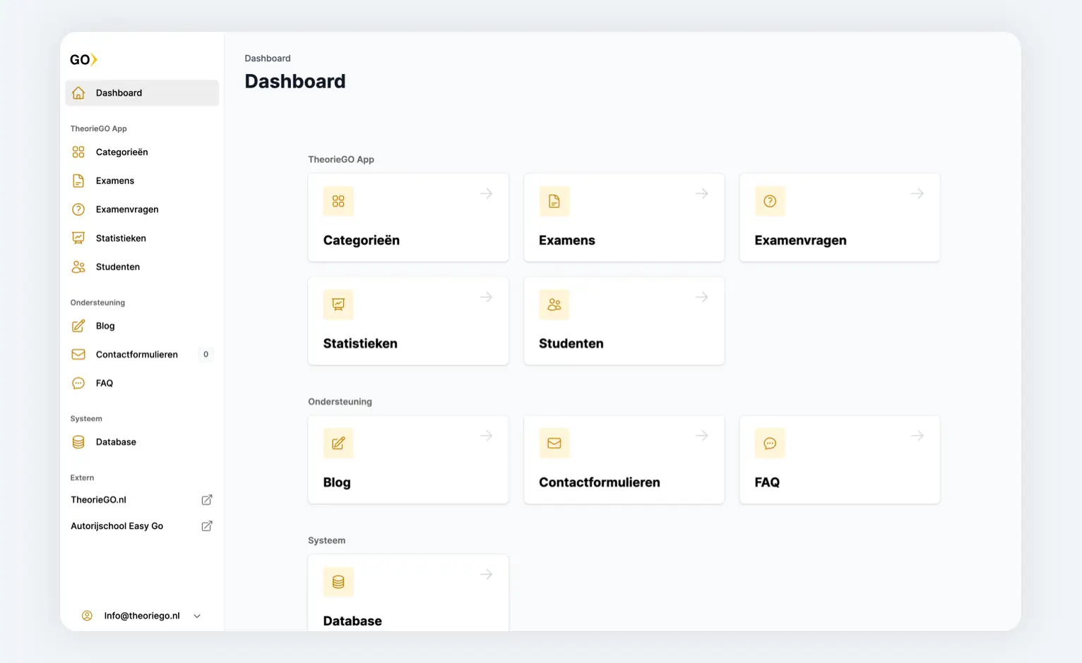 The admin environment is a private React application. All dynamic content can be managed from here.