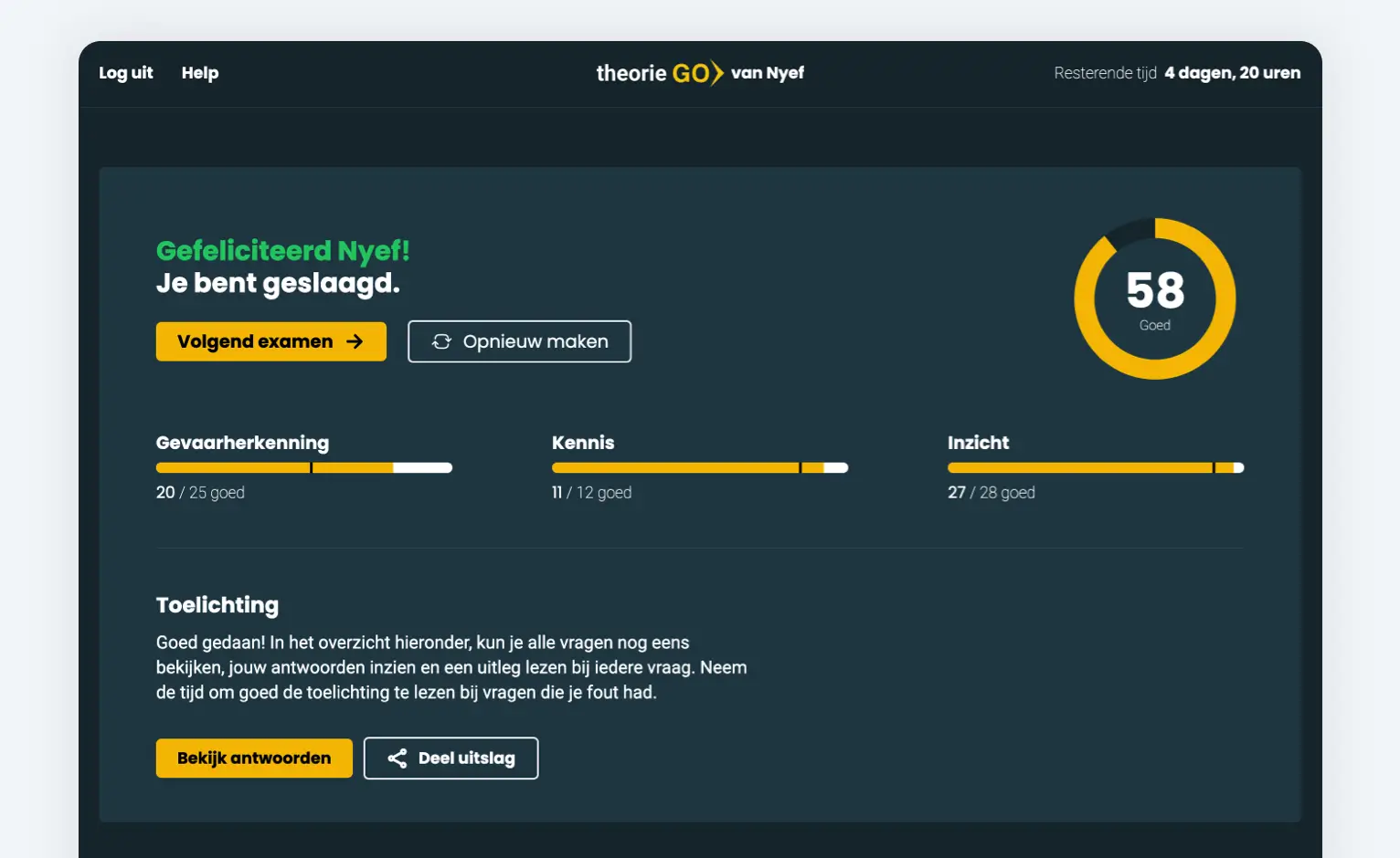 On the results page, customers can see if they passed the practice exam they just took.