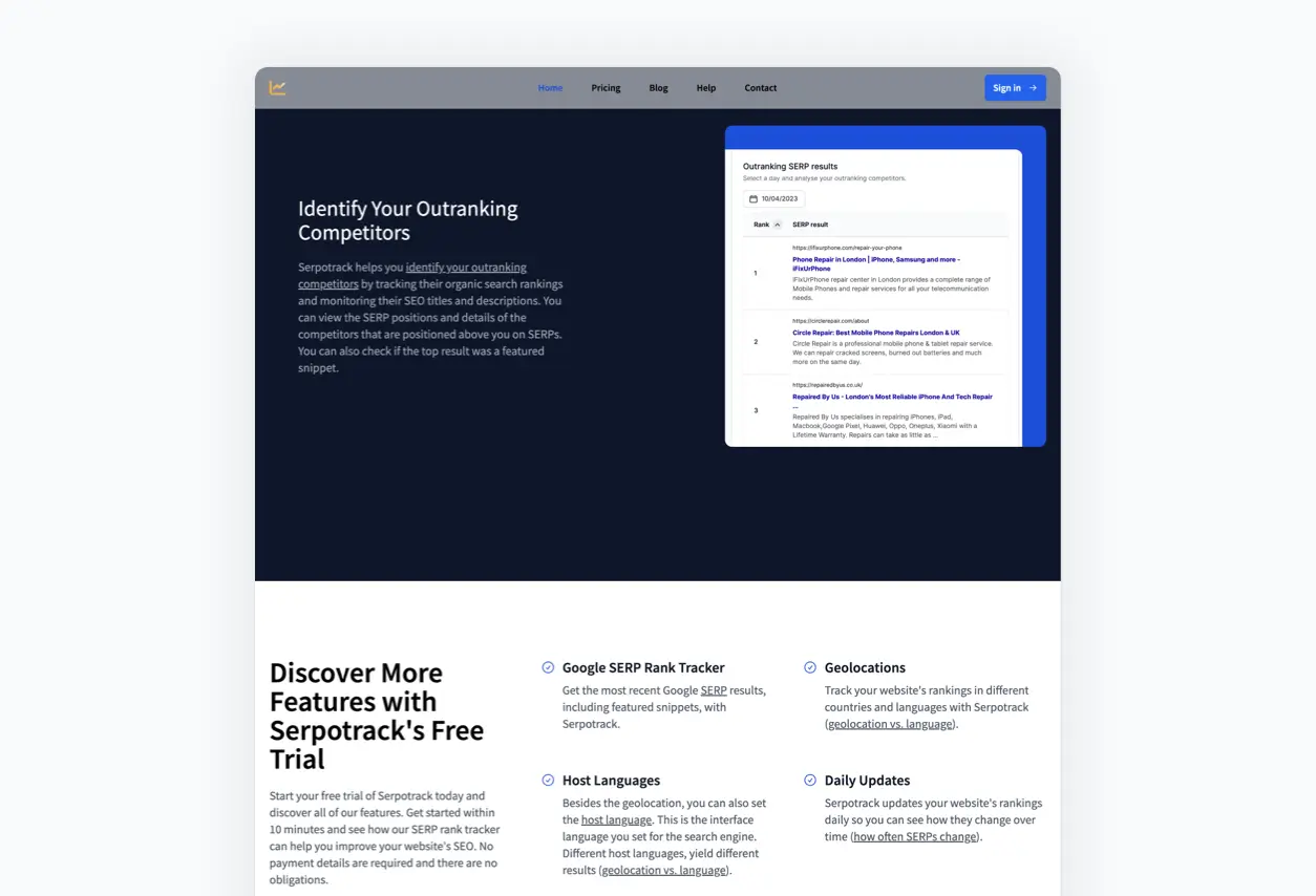 The Next.js website for Serpotrack was partially built using Tailwind CSS.